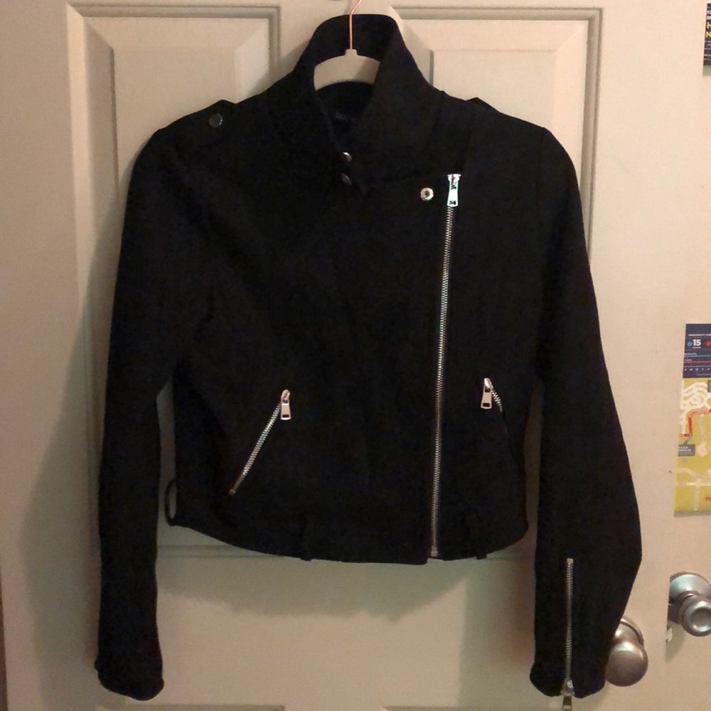 BOOHOO BLACK FAUX SUEDE BIKER JACKET